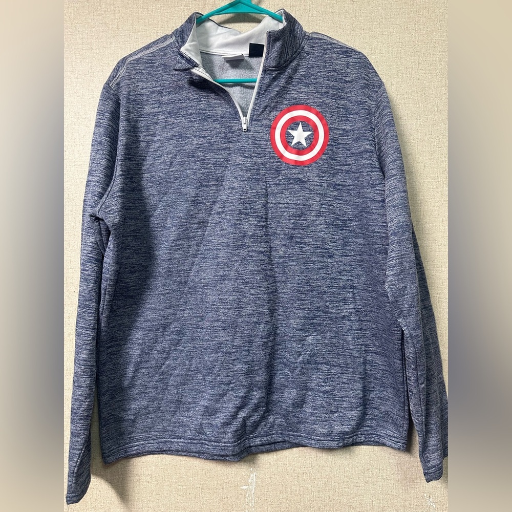 Marvel Men's Heather Navy Quarter-Zip Pullover with Captain America Emblem